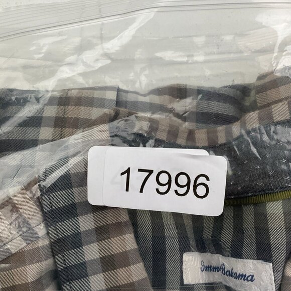 Tommy Bahama Shirt Mens 2XL Brown Gray Check Geometric Stripe Cotton Silk - Picture 10 of 10